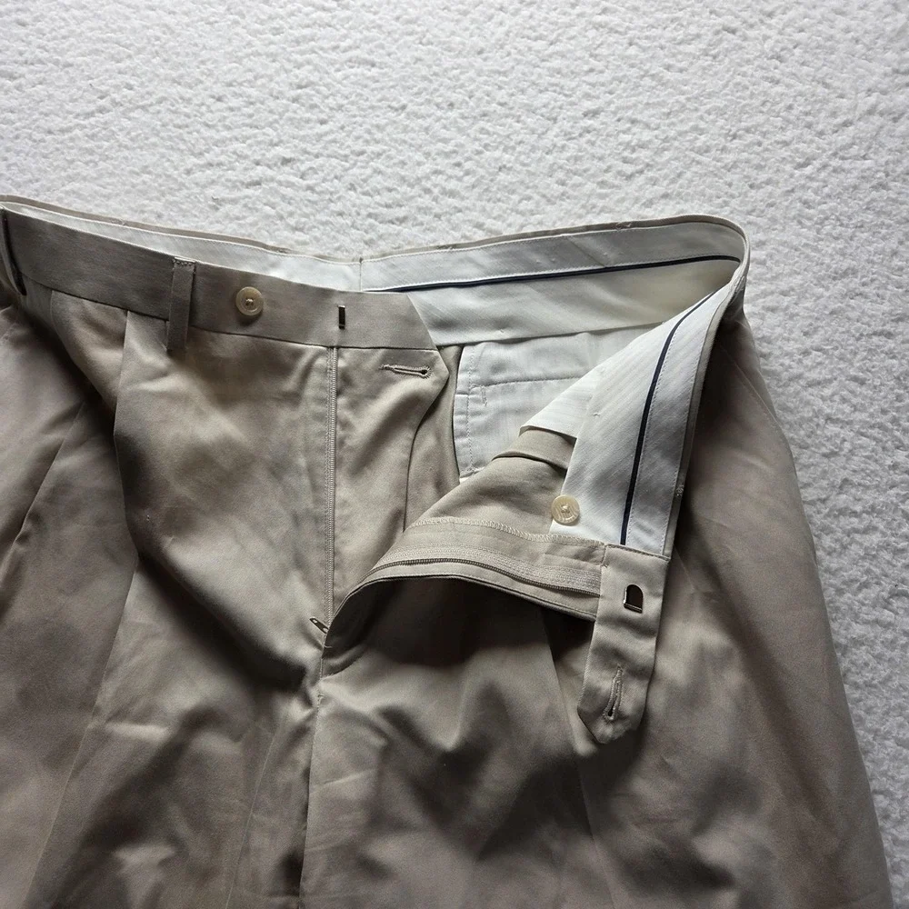 T. Harris Dress Pants Mens 36x30 Beige Pleated Cuffed Chino Regular Fit